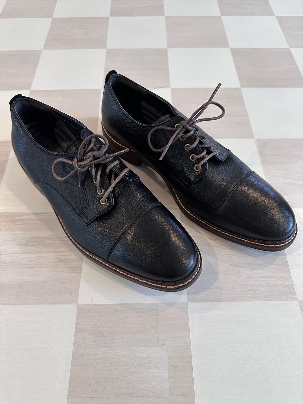 cole haan grand.os black pebbled leather men’s watson cap toe oxfords 9 M C26150